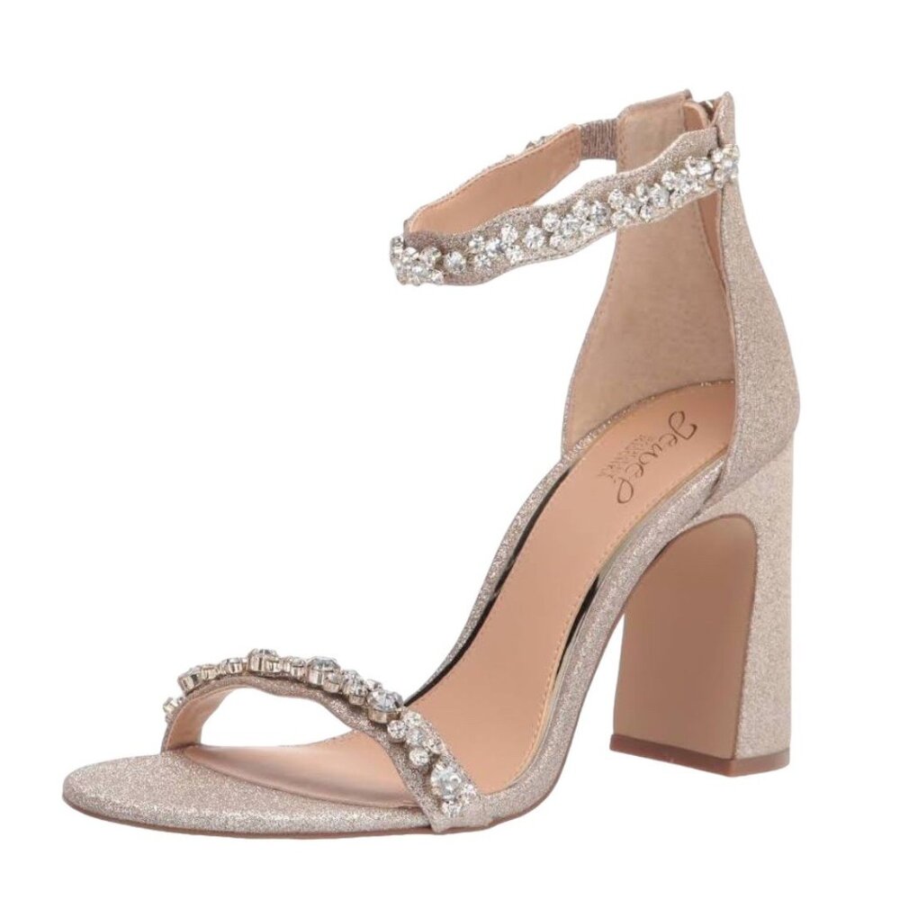 JEWEL BADGLEY MISCHKA Odessa Crystal Block Heel‎ Sandal in Gold, 6